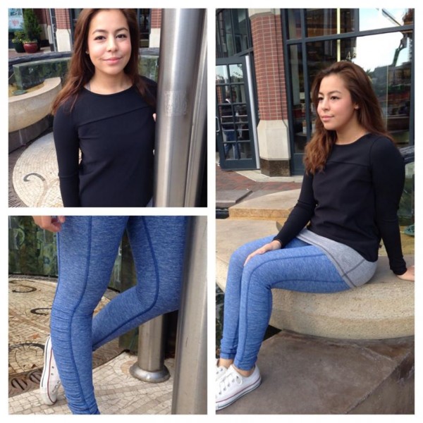 lululemon out of this world long sleeve heathered rugged blue turn around tights