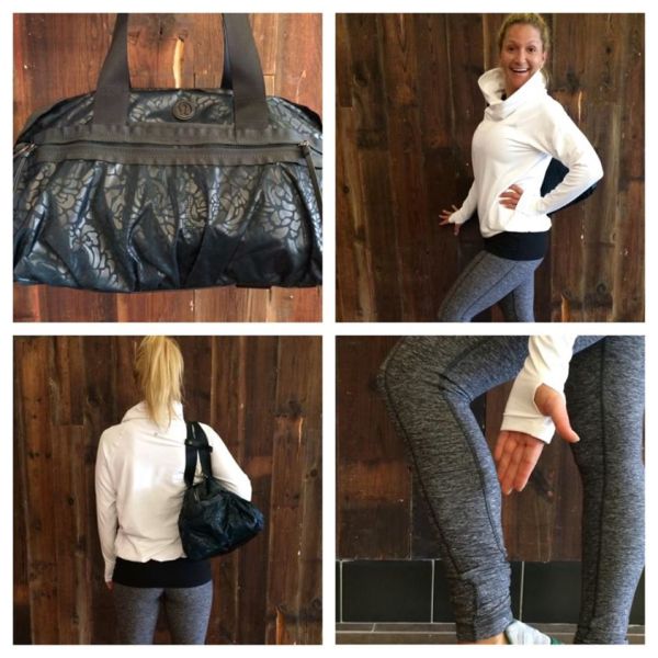 lululemon fuel green petal camo embossed gym to win duffel white healthy heart pullover heathered black run turn around tights