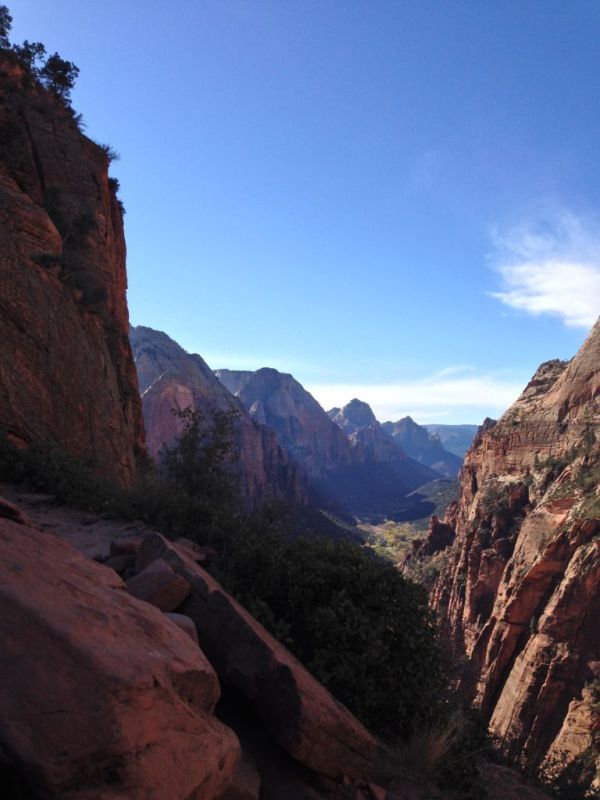 Zion National Park Angel's Landing hike: view into Zion Canyon during ascent