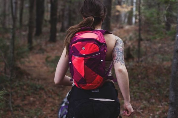 Lululemon regal plum electric coral check run all day backpack