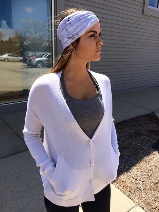 Lululemon white cardi in the front