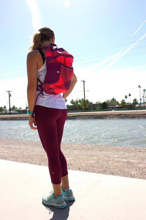 Lululemon dashing purple inspire crops regal plum electric coral check run all day backpack