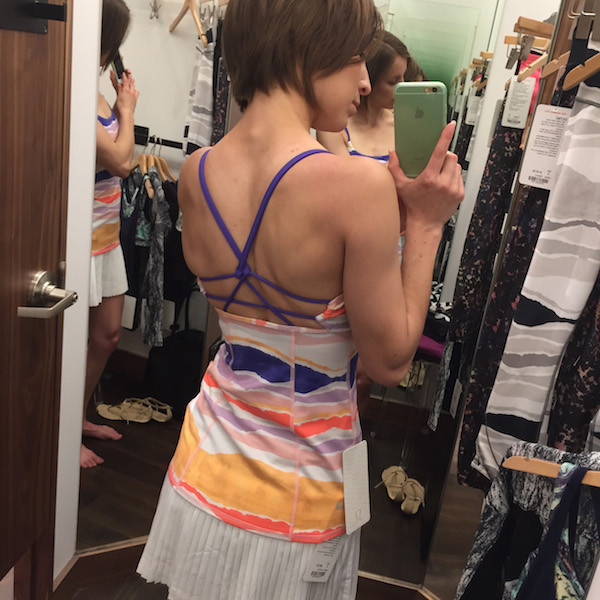 Lululemon bleacher stripe iris flower dancing warrior tank review 3