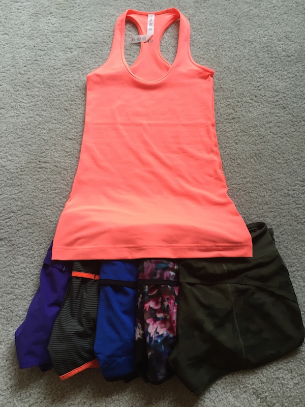 Lululemon Grapefruit CRB + Greyt/Black Speed Shorts + Classic Stripe/Flash  Light Stuff Your Bra - Agent Athletica