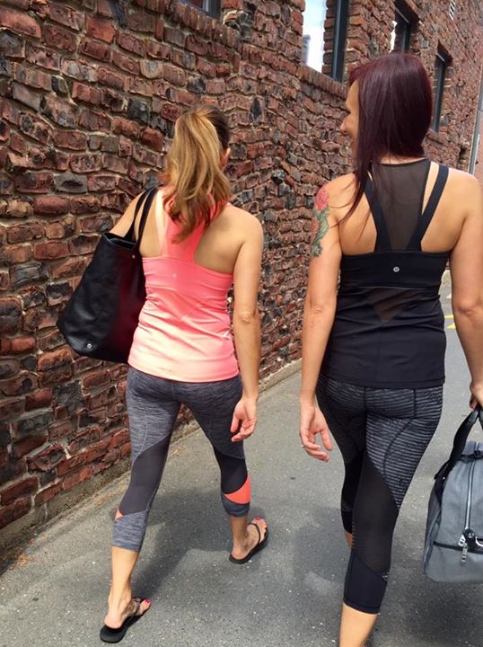 Lululemon wee are from space black grapefruit pace rival crops stripe play pace rival crops black grapefruit running in the city tanks