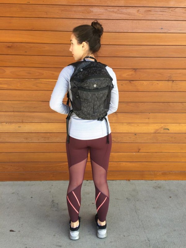 Lululemon bordeaux drama all meshed up tights pitter patter run all day backpack