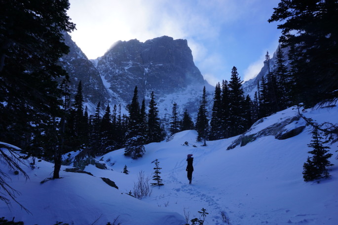 Emerald Lake Trail with Hallett Peak in November Colorado