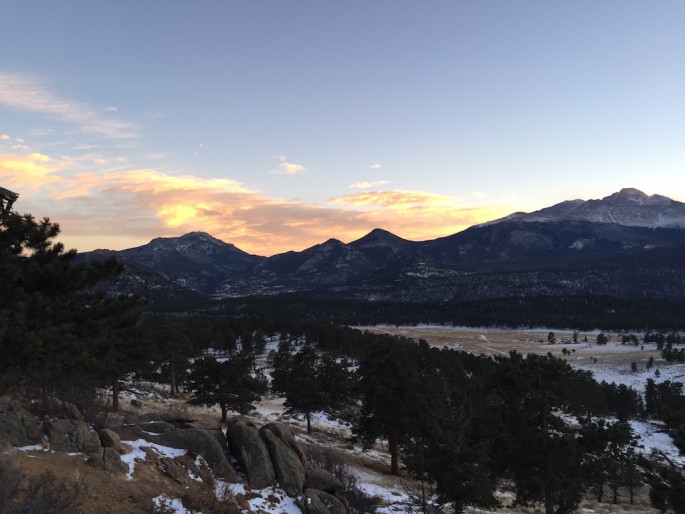Trail Ridge Road winter sunset Rocky Mountain National Park