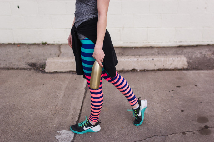 Bold stripe fitness outfit