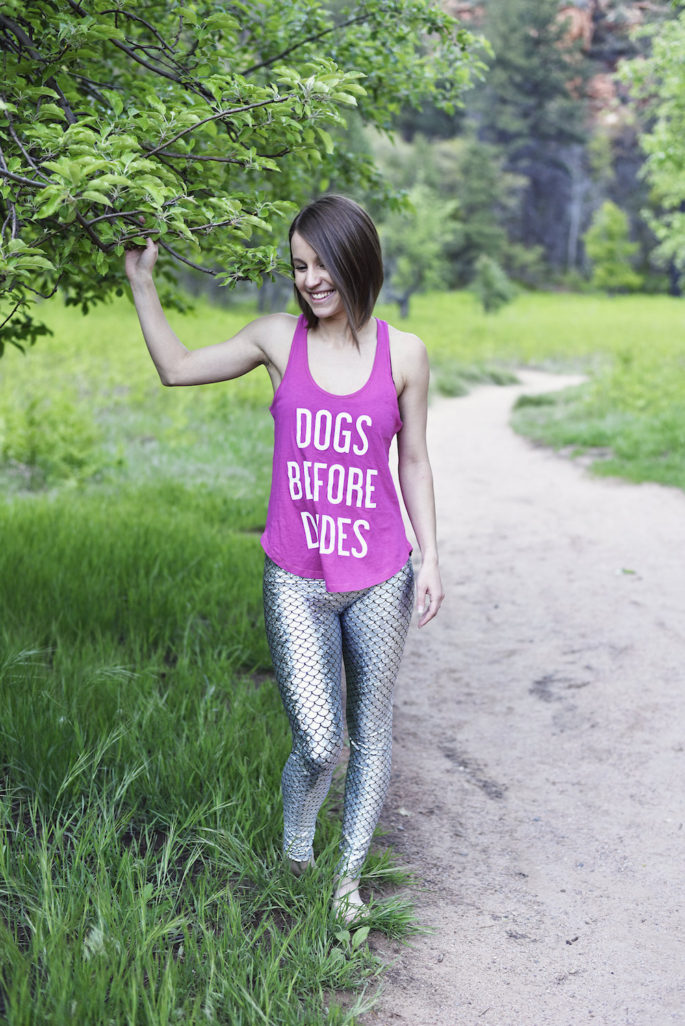 Fun yoga outfit - dogs before dudes