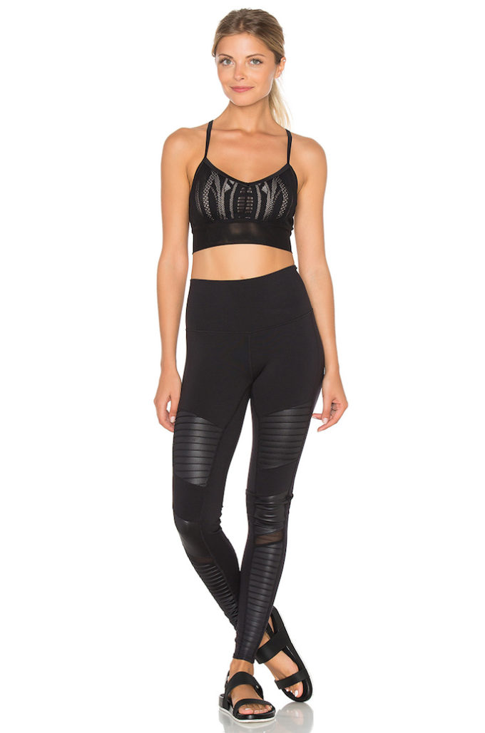 Alo Yoga Women's High Waist Moto Legging, Black/Black Glossy, XX-Small 