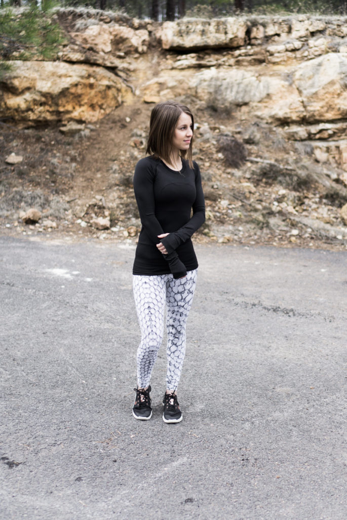 Lululemon + Varley + Nike black and white snake print workout outfit