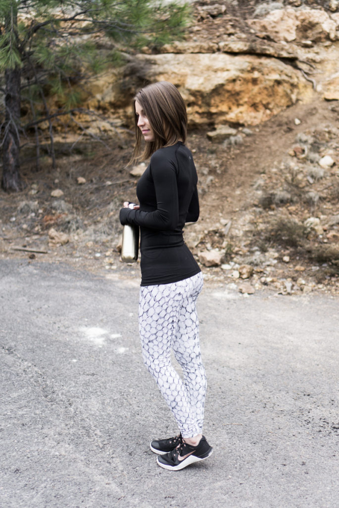 Lululemon + Varley + Nike black and white workout outfit