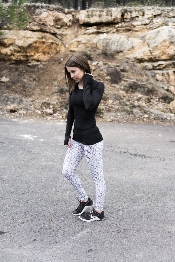 Lululemon + Varley + Nike black and white workout outfit