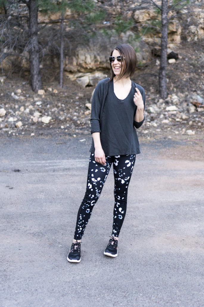 Printed workout leggings + slouchy top