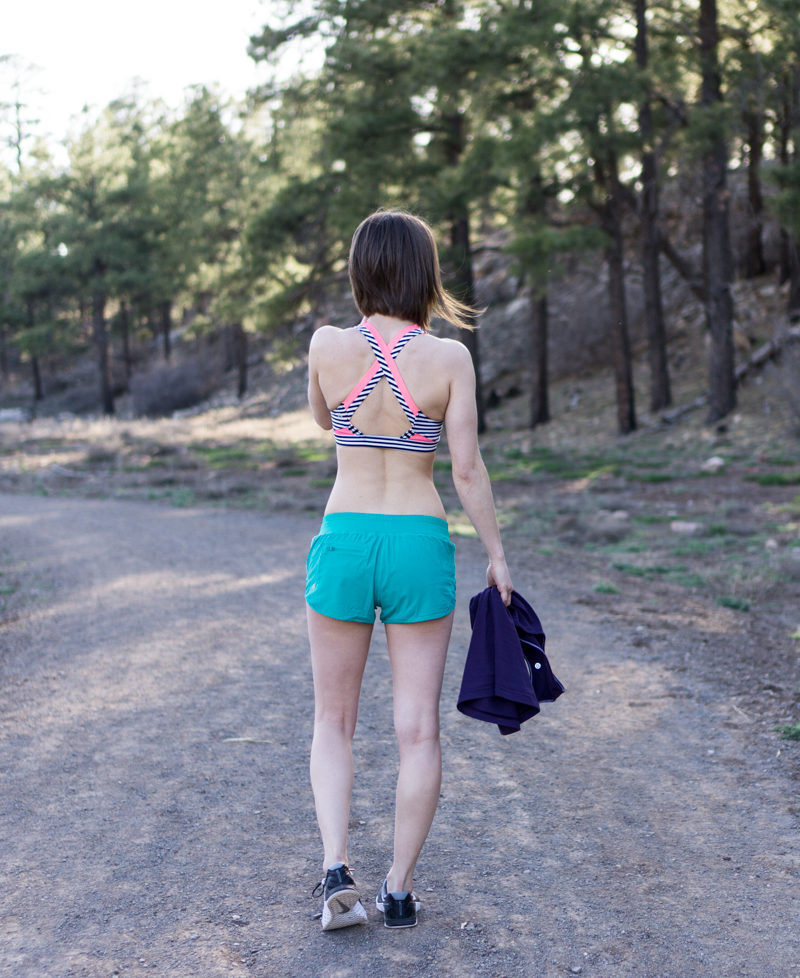 Colorful lululemon workout shorts + sports bra