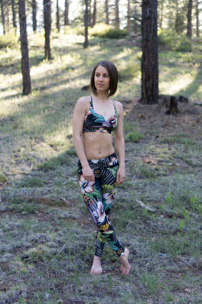 Dark floral workout outfit