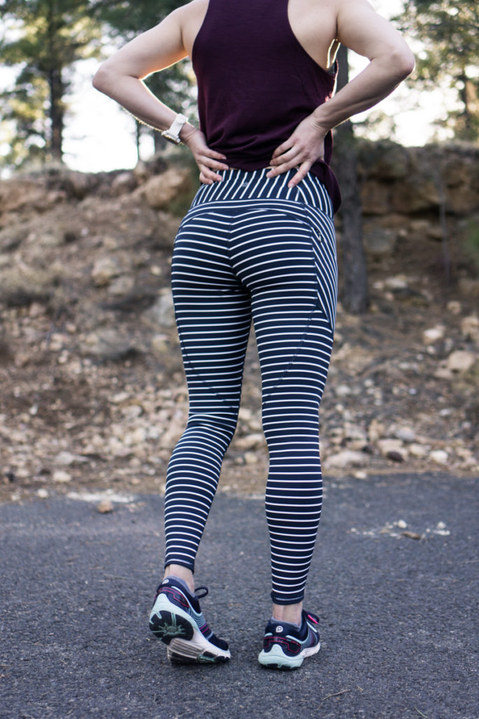 Navy and white striped running tights