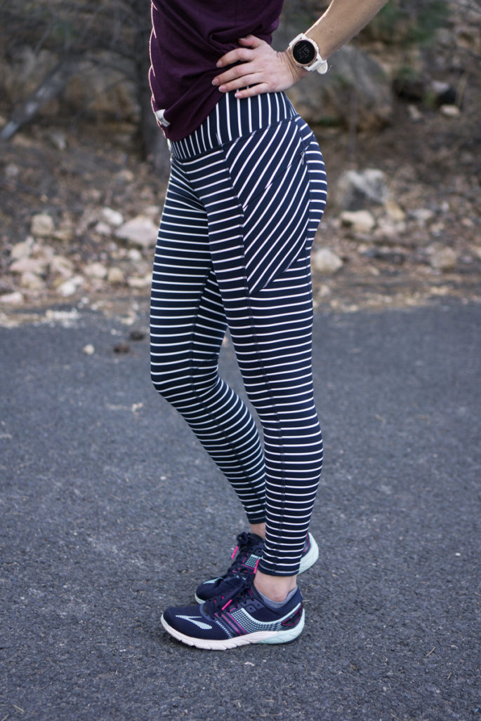 Navy and white striped workout leggings - Athleta