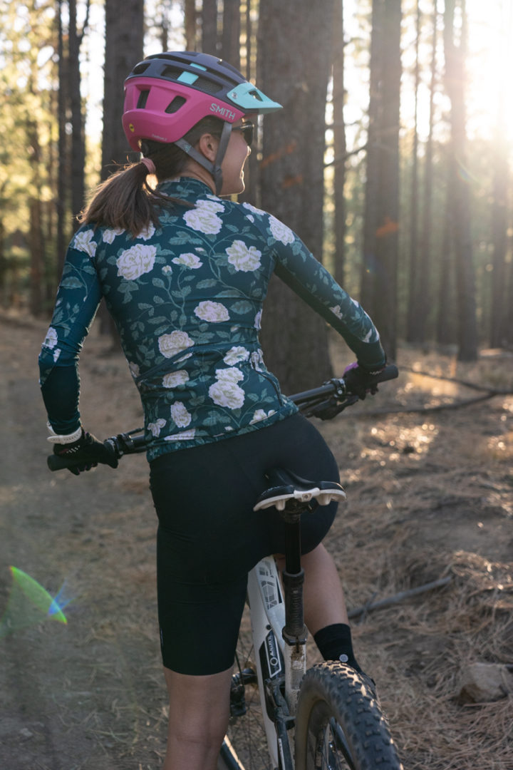 Floral mountain biking outfit