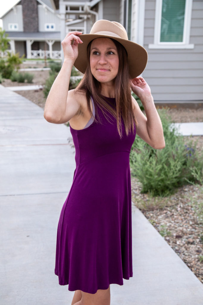 Athleisure dress and wide brim fedora