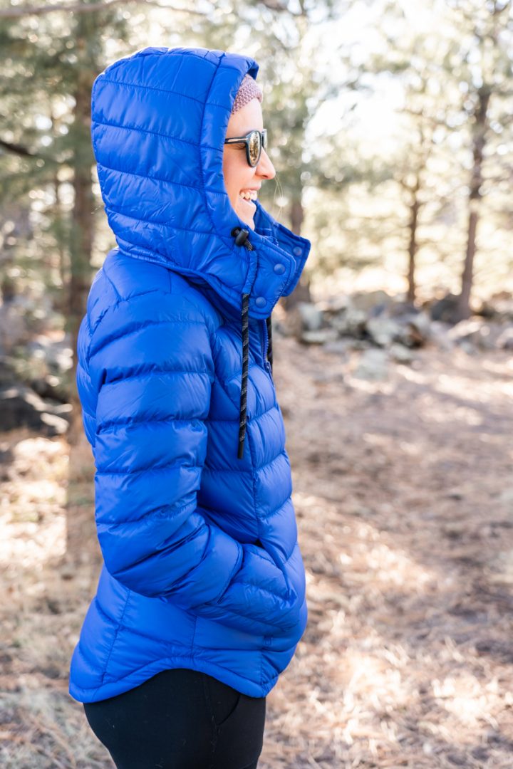 Bright colored down jacket for winter: Lole Emeline jacket review